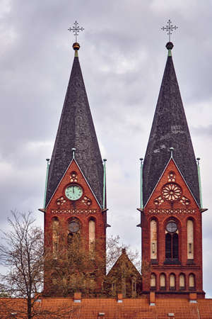 Gothic church with belfries in Frankfurt on the Oder