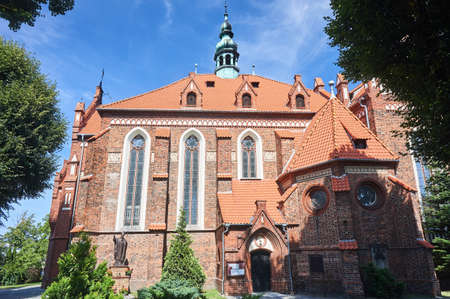 Facade of a historic Gothic church in Sycow, Polandの写真素材