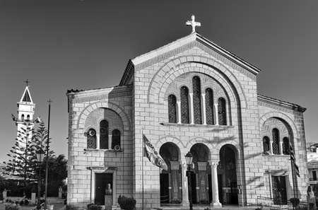 Orthodox cathedral of Saint Dionysus in the capital of Zakynthos island in Greece, black and whiteの写真素材