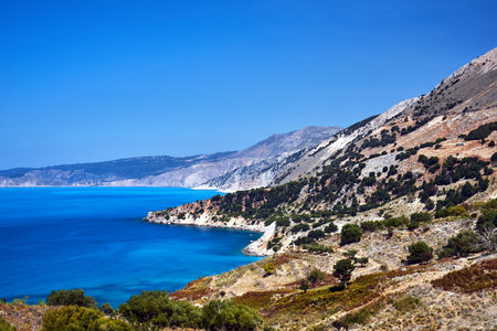 Rocky coast on the island of Kefalonia in Greeceの写真素材