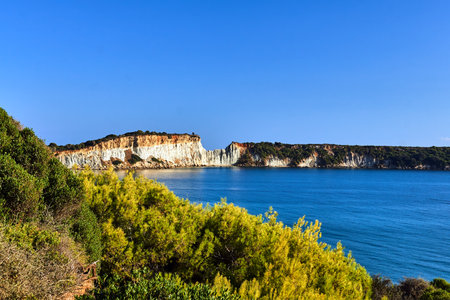 Rocky cliff at Gerakas beach on Zakynthos island in Greeceの写真素材
