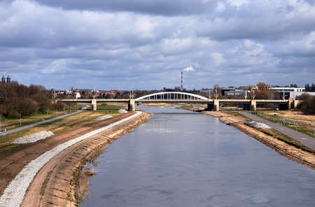 A steel road bridge over the Warta River in Poznan