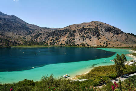 Natural freshwater Kourna Lake on the island of Crete, Greeceの写真素材