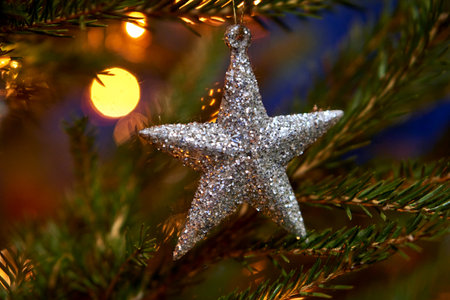 A star-shaped spruce tree decoration during Christmas in Poland, Poland