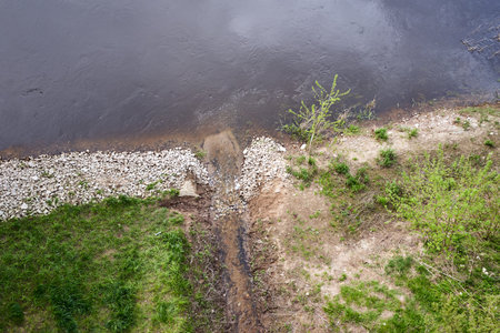 The mouth of a small stream into the Warta River, Poland