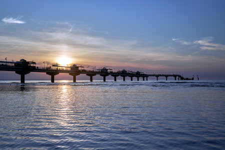 concrete pier on the Baltic Sea In the evening in Miedzyzdroje, Polandの写真素材