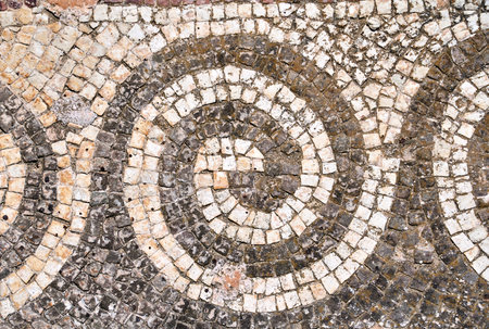 geometric pattern of floor mosaic of an ancient house in Paphos town, Republic of Cyprus