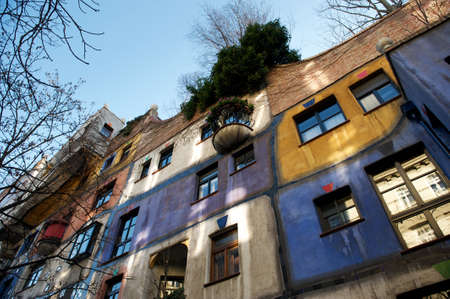Part of the Hundertwasser house in autumn, Vienna, Austriaの写真素材