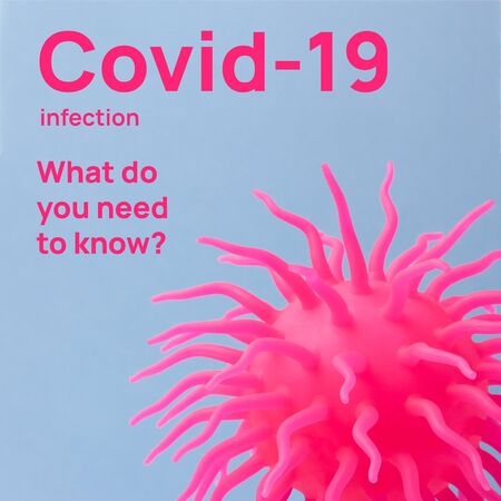 Creative composition with the image of a virion particle of a new coronovirus for the cover of an information article.の写真素材