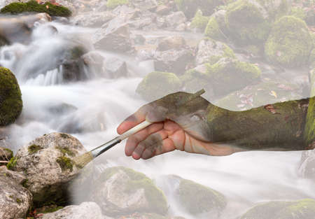 painting a creekの写真素材