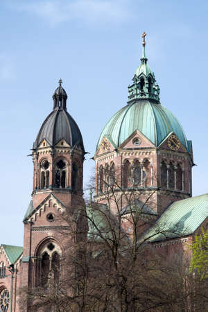 Famous church steeple in munich, germany.の写真素材