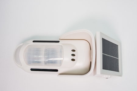 Security and fire sensors and alarm equipment on white background. components for signaling.Security and fire sensors and alarm equipment on white background. components for signaling.の写真素材