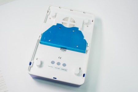 Security and fire sensors and alarm equipment on white background. components for signaling.Security and fire sensors and alarm equipment on white background. components for signaling.の写真素材