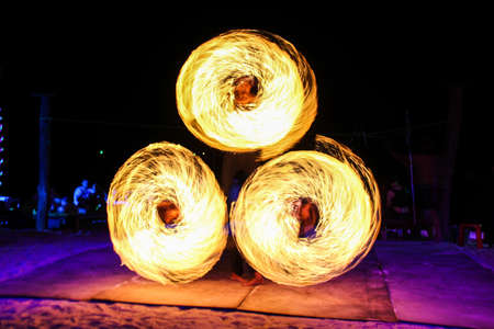 PHI PHI ISLAND, KRABI,THAILAND-MARCH 10,2020 : Amazing Fire Show at night on Phi Phi Island in Krabi Thailand.のeditorial素材