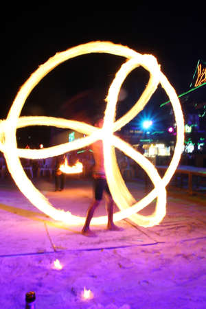 PHI PHI ISLAND, KRABI,THAILAND-MARCH 10,2020 : Amazing Fire Show at night on Phi Phi Island in Krabi Thailand.のeditorial素材