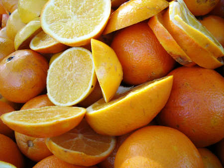 Orange on a counter in the market