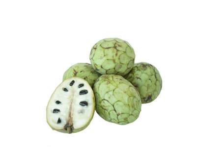 Fresh ripe cherimoya in isolated over white backgroundの写真素材