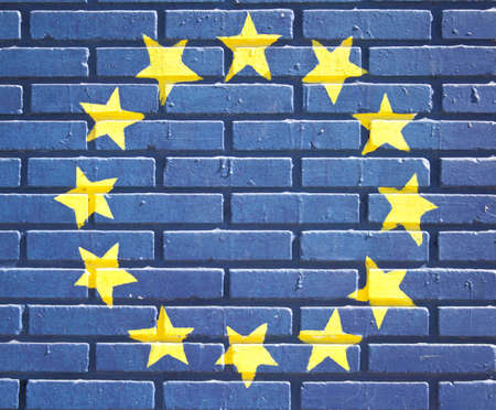 Simbol EU on  blue brick wallの写真素材