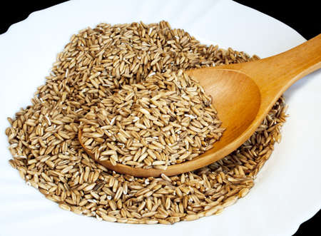 Oats seed in plate isolated over black