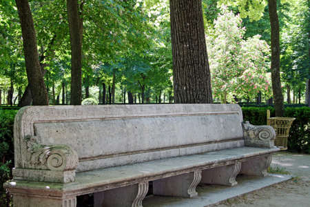 Stone bench in the old park of Royal Palace in Aranjuez  Madrid,Spain の写真素材