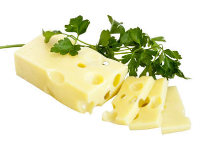 Cheese emmental and parlkey isolated on white backgroundの写真素材