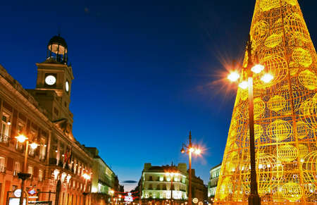 New-Year tree on square Puerta del Sol in Madridの写真素材