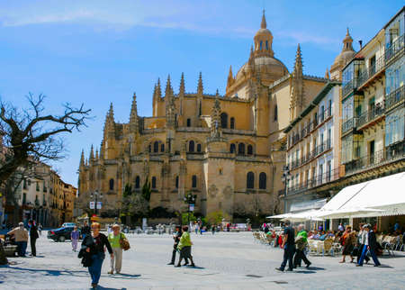 April, 23:People in front of ancient Cathedral XVIII century in Segovia, Spain-on April, 23,2009のeditorial素材