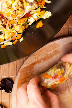 Preparing to serve spring rolls to eat - the view from the top