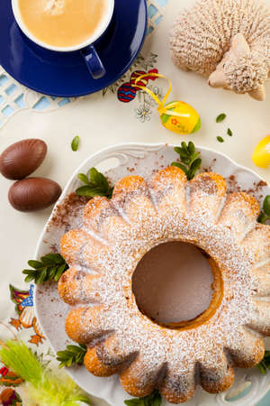 Easter marble ring cake with a cap of coffee