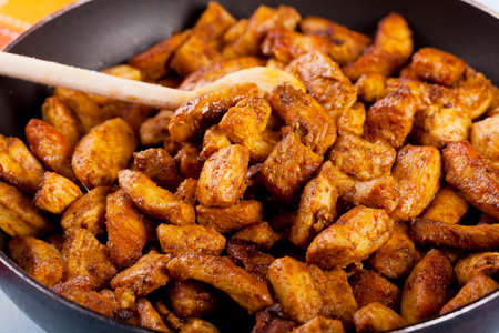 Roasted chicken with spices Arabic (shaorma, gyros, kebab) in a panの写真素材