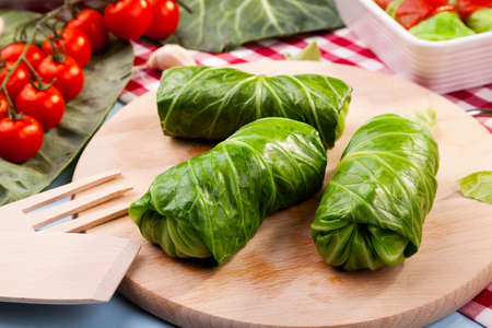 cabbage stuffed with rice and meat on plate