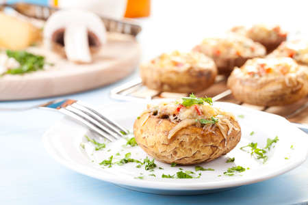 Baked stuffed mushrooms with cheeseの写真素材