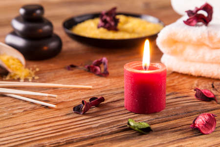 Spa composition - basalt stones to massage of hot, and aromatherapyの写真素材