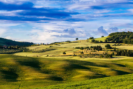 Beautiful and miraculous colors of green spring landscape of Tuscany, Italy.の写真素材