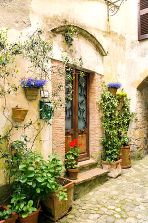 Old streets in the town of Sorano, Italy
