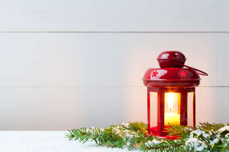Christmas Lanterns on woodboardの写真素材