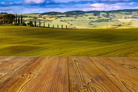 Beautiful and miraculous colors of green spring landscape of Tuscany, Italy.の写真素材