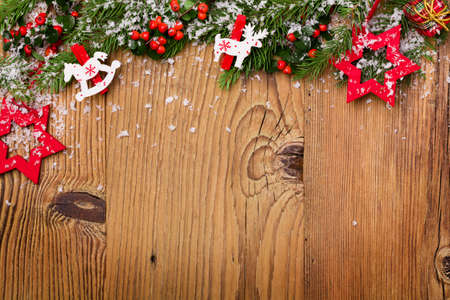 Winter background with natural green plants and xmas decorationの写真素材