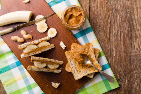 Sandwich with peanut butter and banana