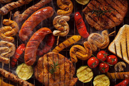 Mix products from the grill. View from the top, perfect for background.