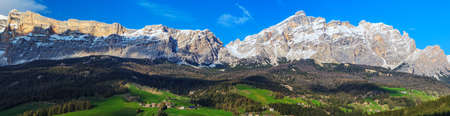 Alpine valley in the spring sunshine. Panorama