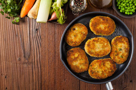 Delicious vegetarian cutlets. Top view.の写真素材