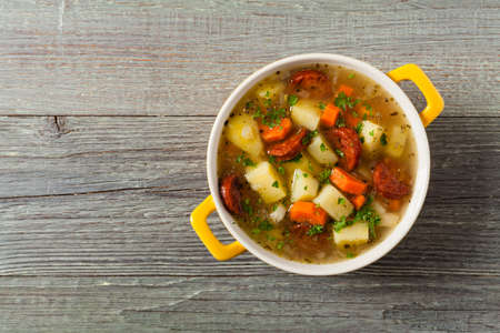 Traditional potato soup. Top view.の写真素材