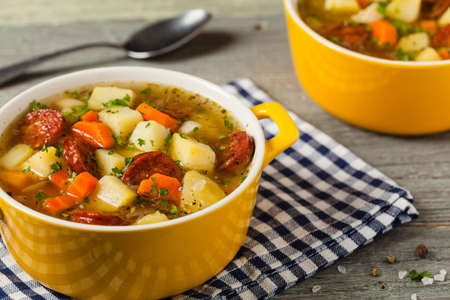 Traditional potato soup. Front view.の写真素材