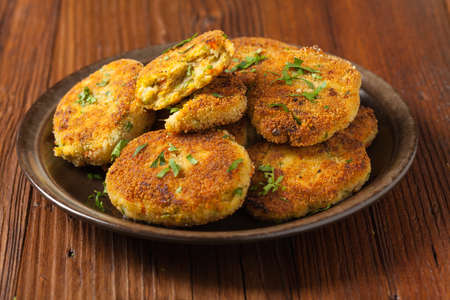 Delicious vegetarian cutlets. Front view.