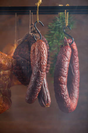 Smoked pork in a homemade smokehouse.の写真素材