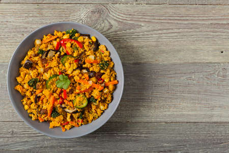 Couscous oriental. Vegetarian dish. Top view. の写真素材