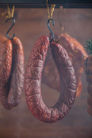 Smoked pork in a homemade smokehouse.の写真素材