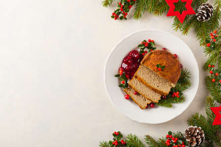 Small, baked patties in Christmas decoration. Top view.の写真素材