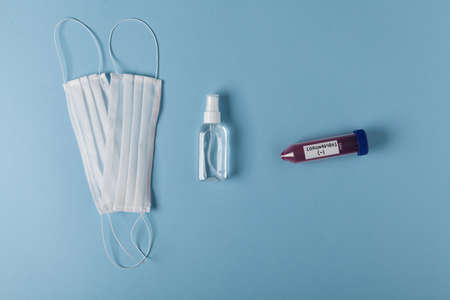 Direct protection measures against infection. Negative coronavirus test. A sample. Top view.の写真素材
